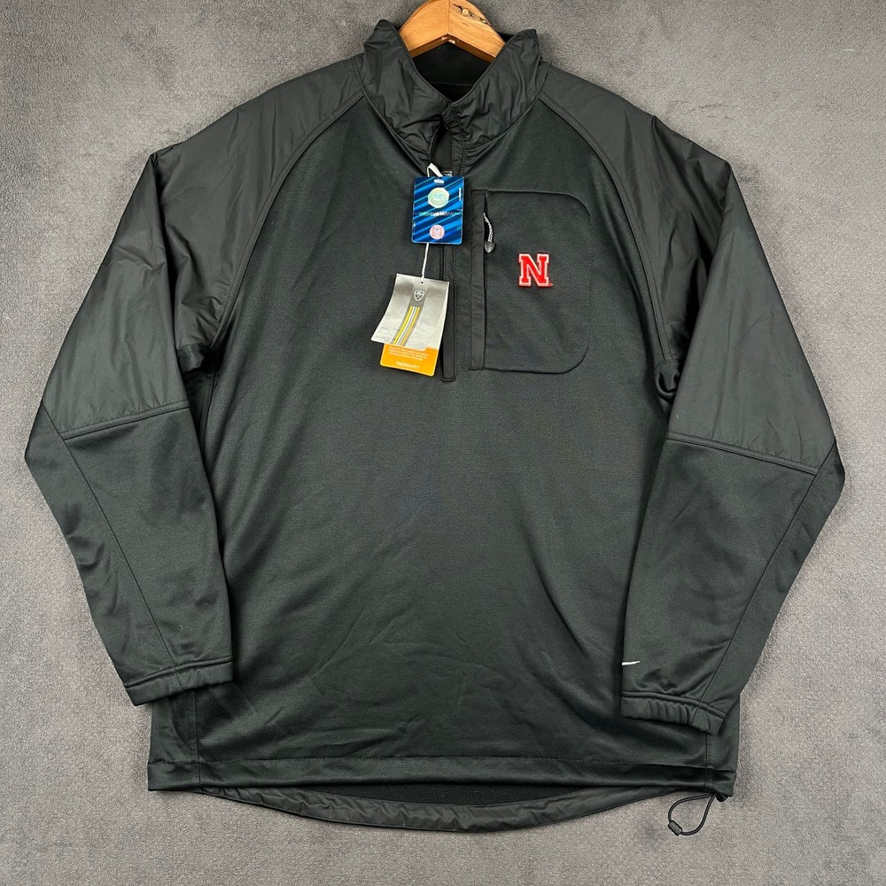 Nebraska Cornhuskers Nike Golf Pullover Mens Medium Black Therma-FIT 1/4 Zip NEW